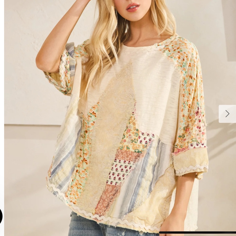 🎉 Oli and Hali “ Lancaster “ Oli & Hali WASHED PRINT PATCHWORK TOP 52